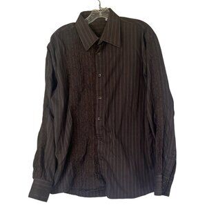 19 Unlimited Button Down Shirt Mens XL Brown Embroidered Details